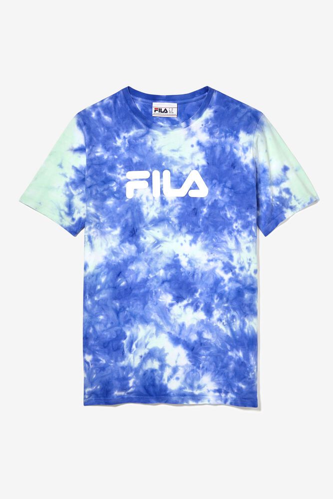 Fila T-Shirt Mens Blue Tie Dye Logo - Ireland 45680-SNJQ